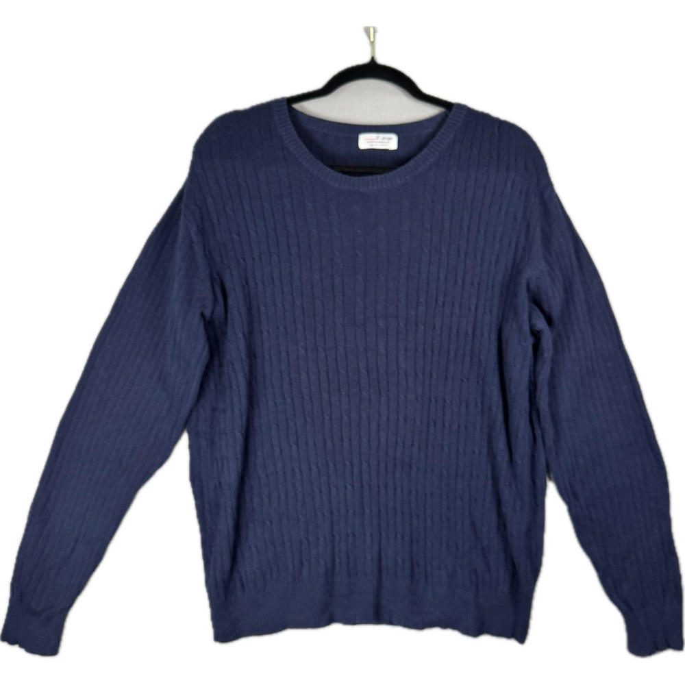Vintage 90s Men's XL Blue Ribbed Knit Crew Neck Sweater